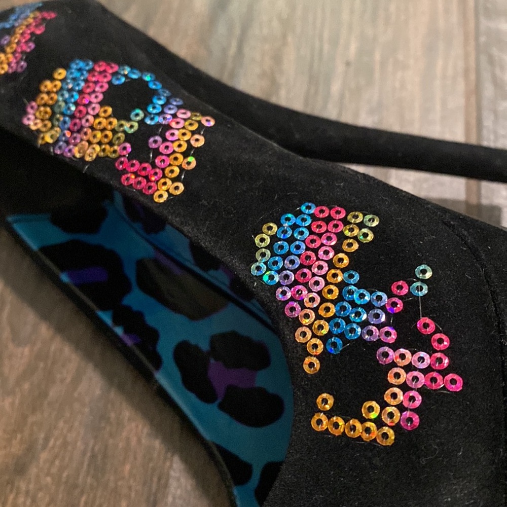 COPY - Iron Fist sequins colorful sugarskull suede platform round toe heels - Picture 6 of 10